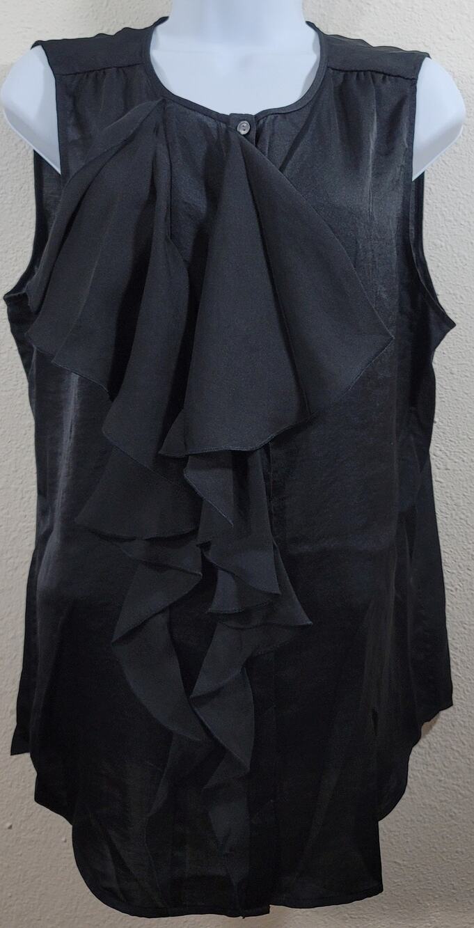 Gap Black Ruffled Button Up Sleeveless Top Large Lightweight Soft Flowy